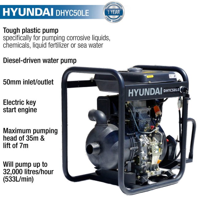Hyundai Hyundai 50mm 2  Electric Start Diesel Chemical Water Pump | DHYC50LE