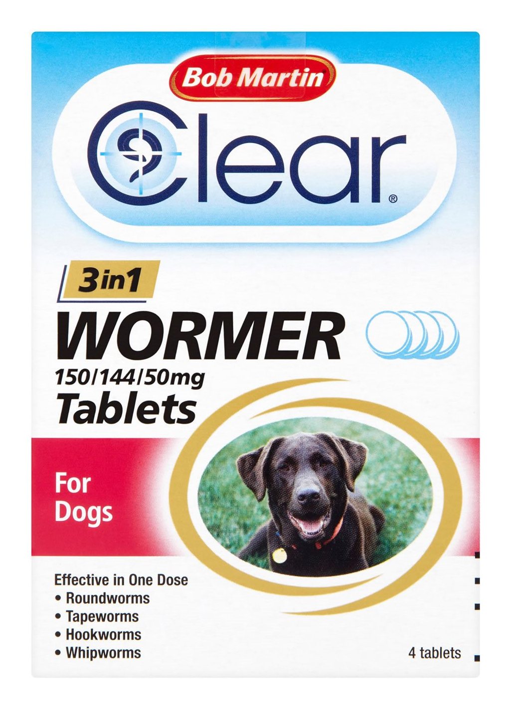 4 Tablets Bob Martin Bob Martin One Dose 3in1 Wormer Tablets Large Dog up to 40kg 