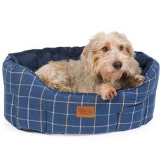 House of Paws Navy Check Tweed Oval Snuggle Bed House of Paws Navy Check Tweed Oval Snuggle Bed
