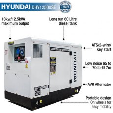 Hyundai 10kW/12.5kVA 230v Mains Standby Silenced Diesel Generator | DHY12500SE Hyundai 10kW/12.5kVA 230v Mains Standby Silenced Diesel Generator | DHY12500SE