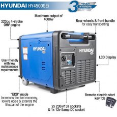 Hyundai 230V Petrol Driven 4000W / 4kW 5kVA Portable Generator | HY4500SEI