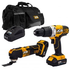 JCB 18V Combi Drill Multi Tool Kit 2x 2.0ah Lithium-Ion Batteries and charger in 20  kit bag | 21-18 JCB 18V Combi Drill Multi Tool Kit 2x 2.0ah Lithium-Ion Batteries and charger in 20  kit bag | 21-18