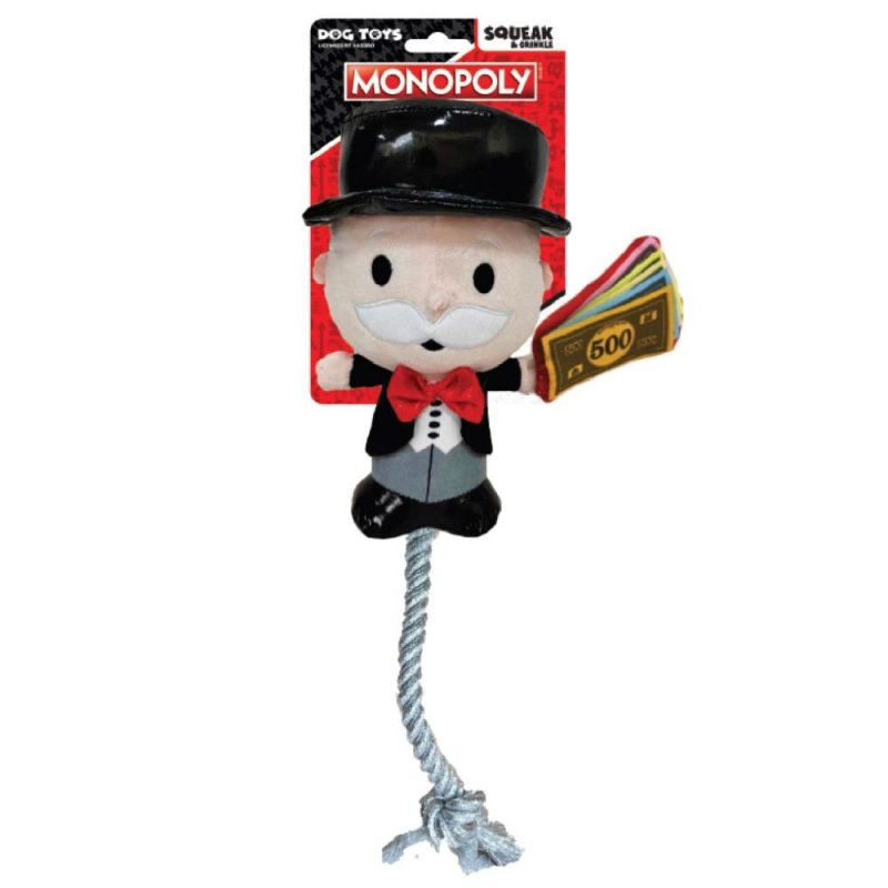 SU-Bridge Pet Supplies Hasbro Dog Toy - Mr. Moneybags Squeak & Crinkle Plush With Rope