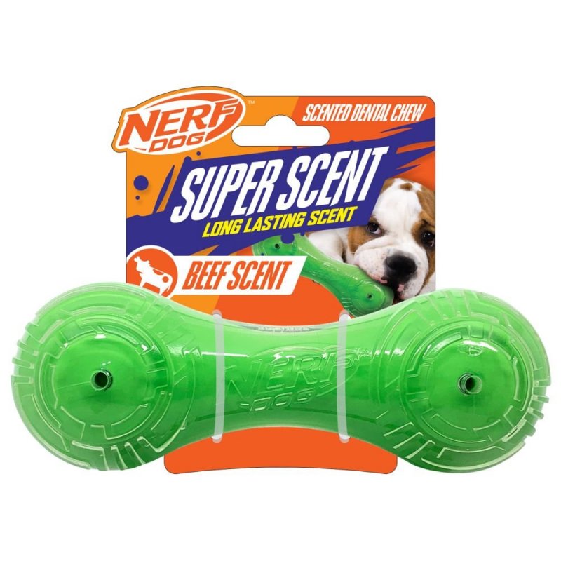 SU-Bridge Pet Supplies Nerf Dog TPR/PP Scented Beef Super Scent Barbell Solid Core