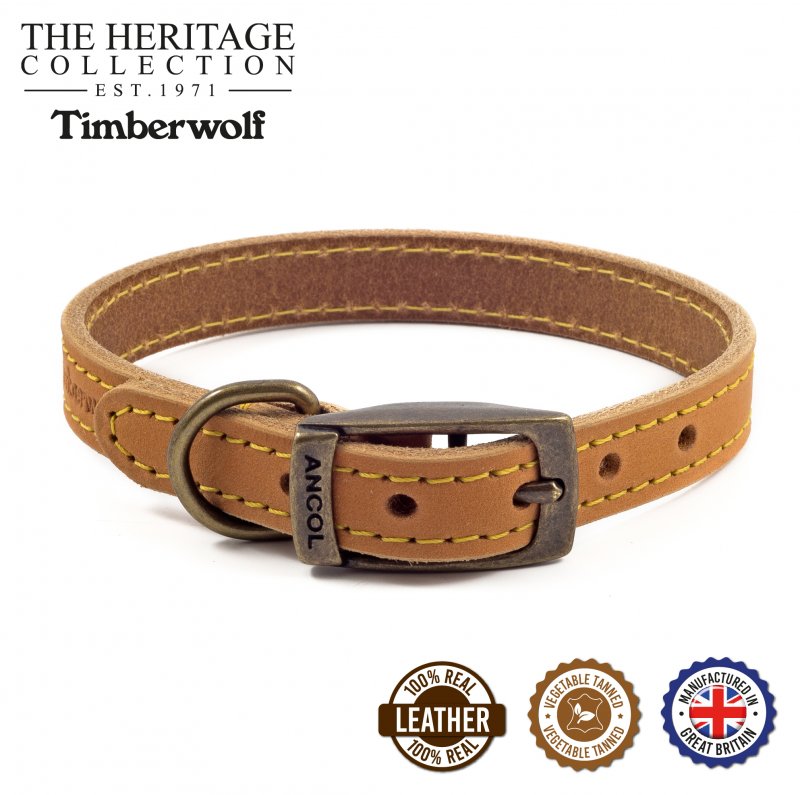 Ancol Ancol Timberwolf Leather Collar Size - 3/M 28-36cm