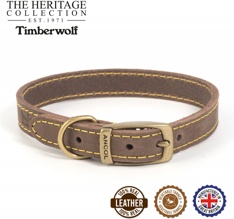 Ancol Ancol Timberwolf Leather Collar Size- 6 46-56cm