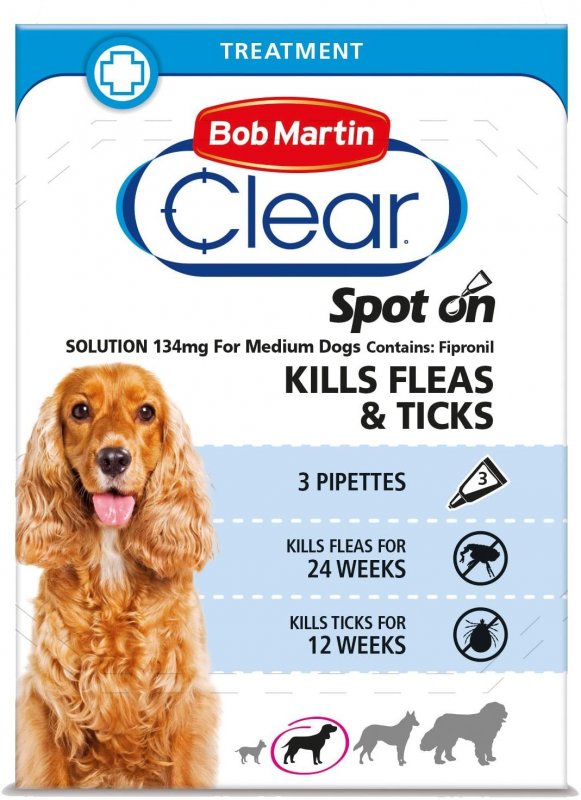 Bob Martin BOB MARTIN FLEA CLEAR SPOT ON FOR MEDIUM DOGS - 3 TUBE