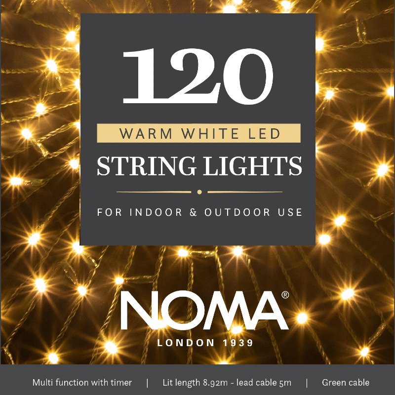 NOMA Multifunction Warm White String Lights With Green Cable - 120