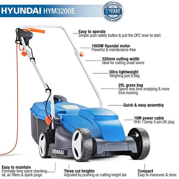 Hyundai Hyundai HYM3200E Corded Electric 1000W / 240V Rotary Lawnmower