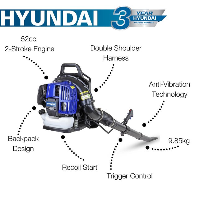 Hyundai Hyundai HYB5200 52cc 2-Stroke Backpack Petrol Leaf Blower