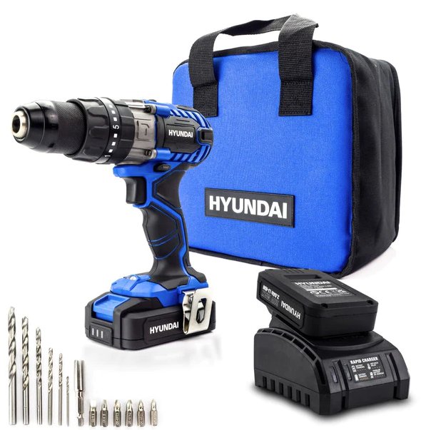 Hyundai Hyundai 20V MAX Li-Ion Cordless Drill Driver with 13-Piece Drill Accessory Kit | HY2176
