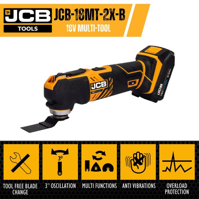 JCB JCB 18V MULTI-TOOL WITH 2.0AH LITHIUM-ION BATTERY AND 2.4A CHARGER | JCB-18MT-2X-B