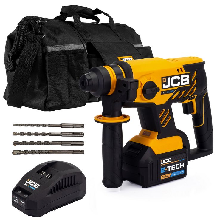 JCB JCB 18V Brushless SDS 1x5.0Ah Lithium-Ion Battery and Charger in 20  Kit Bag | 21-18BLRH-5X-BG