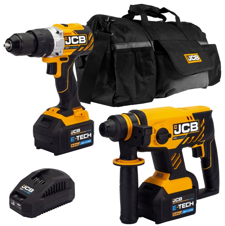 JCB JCB 18V B/L Combi Drill B/L SDS Kit 2x 5.0ah Lithium-Ion Batteries and super fast charger in 20  Kit