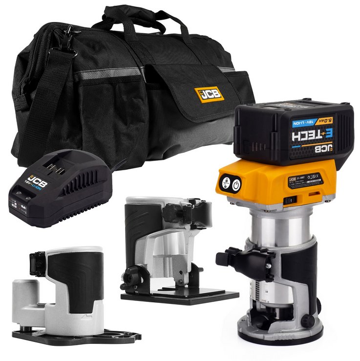 JCB JCB 18V B/L Router with 3x bases (trimmer, offset, incline) 5.0ah Lithium-Ion battery and charger in
