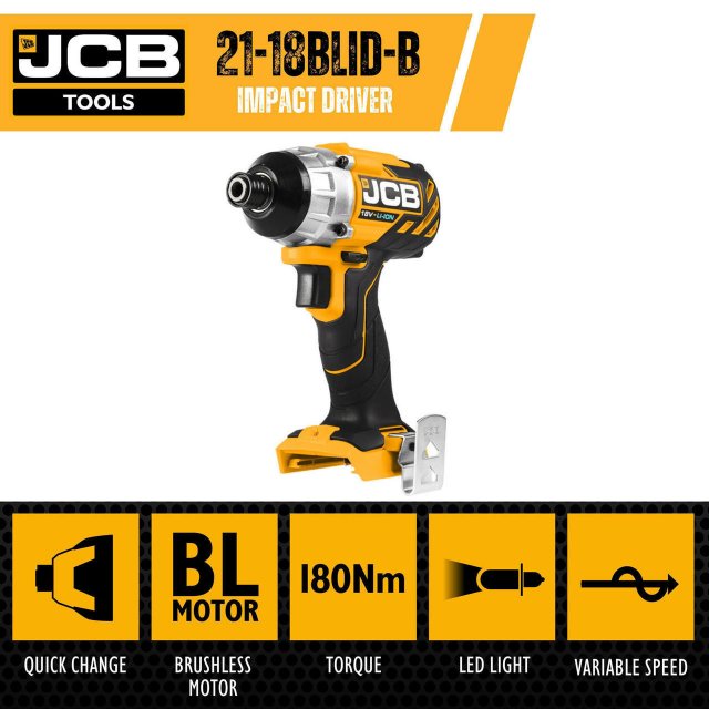 JCB JCB 18V Brushless Battery Impact Driver | 21-18BLID-B, Bare Unit