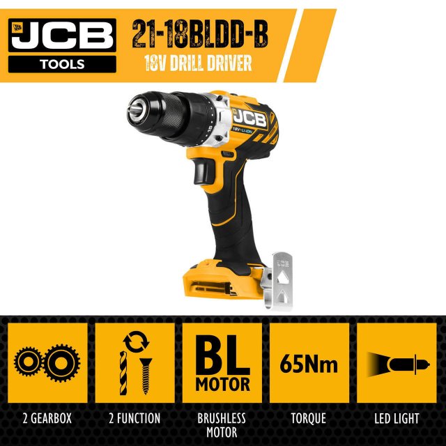 JCB JCB 18V Brushless Battery Drill Driver | 21-18BLDD-B, Bare Unit