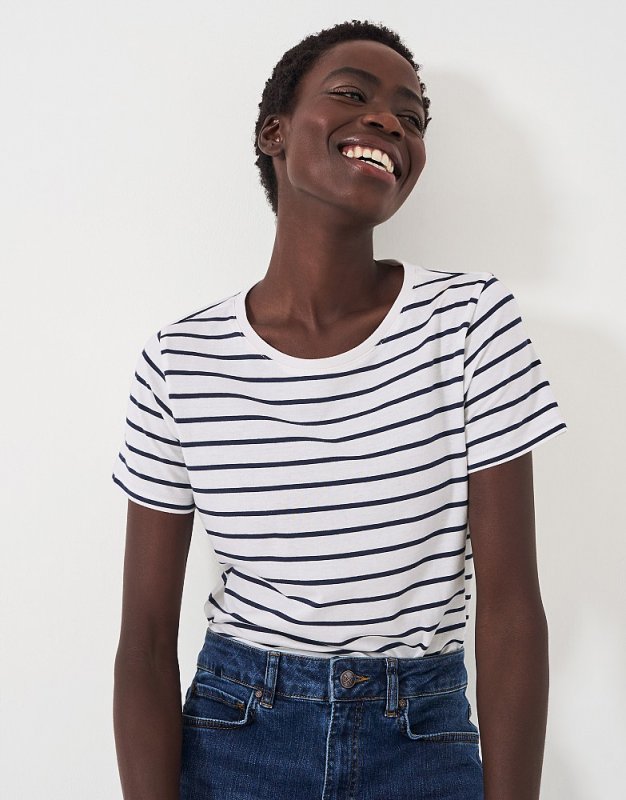 Striped t shirt women's outfit on sale