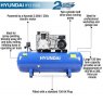 Hyundai Hyundai 150 Litre Air Compressor, 14CFM/14psi, Twin Cylinder, Belt Drive 3hp | HY3150S