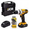 JCB 18V Brushless Drill Driver 1x 2.0Ah Lithium-Ion battery and 2.4A fast charger with 4pc multipurp