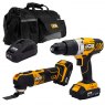 JCB 18V Combi Drill Multi Tool Kit 2x 2.0ah Lithium-Ion Batteries and charger in 20  kit bag | 21-18